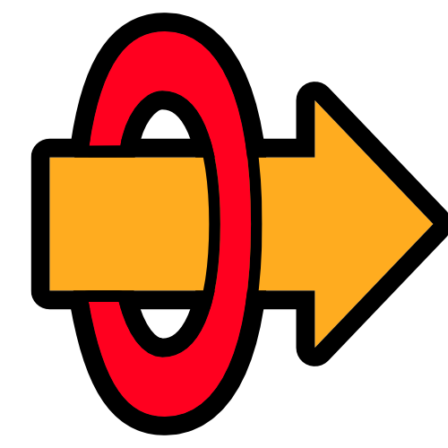 an orange arrow going through a red ring.